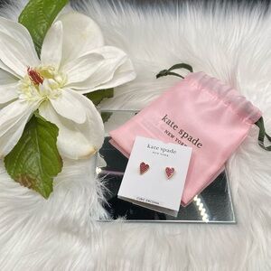 Kate Spade Earrings Pink Stones, Heart Shape, Goldtone Hardware Dustbag Included